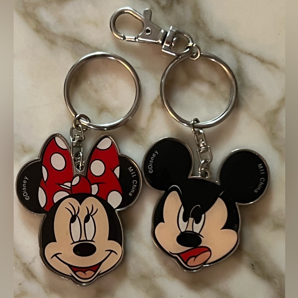 Pewter Mickey and Minnie Keychains - Two-Sided